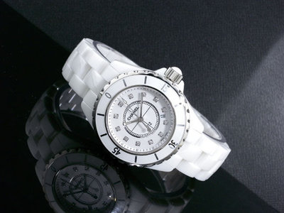 超人氣款 CHANEL J12 H1628 33mm 12點鑽 經典白色 陶瓷石英腕錶