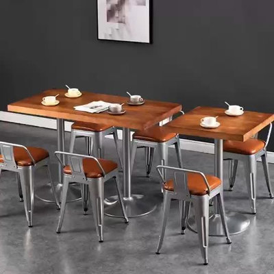 餐桌椅 美式loft實木方形餐桌工業風咖啡廳酒吧清吧餐桌椅奶茶店桌椅組合--【爆款】~定金