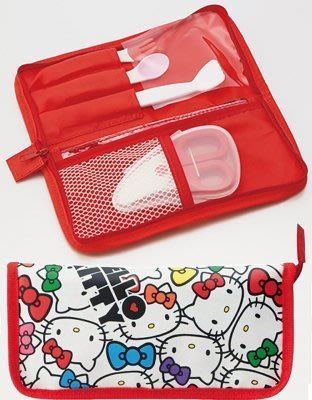 日本 Skater Hello Kitty 嬰幼兒 餐具收納袋 餐具收納包_Kitty