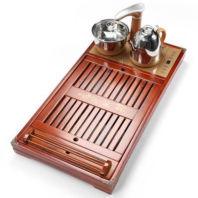 眾誠優品 實木茶盤電磁爐四合一大號排水整套嵌入式功夫茶臺套裝ZC189