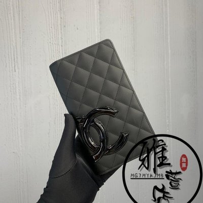 雅萱二手 Chanel 香奈兒黑色羊皮康鵬系列長款錢包 錢夾 皮夾手拿包 A8057