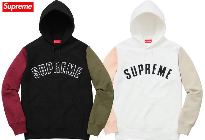 supreme color blocked arc logo hoodie