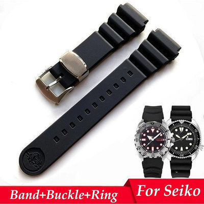 適配SEIKO精工錶帶 橡膠 SPR009 防水潛水錶帶錶帶 20mm 22mm 不銹鋼手錶環扣配件带LOGO