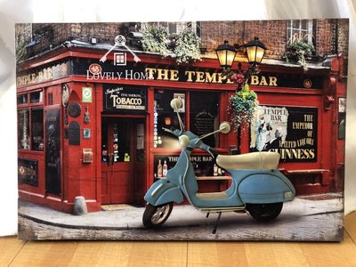 ( 台中 可愛小舖 )美式街頭景畫螢光圖畫(共6款)立體鐵製偉士牌機車木板畫掛畫裝飾品機車立體畫美式餐廳咖啡店古物商品店