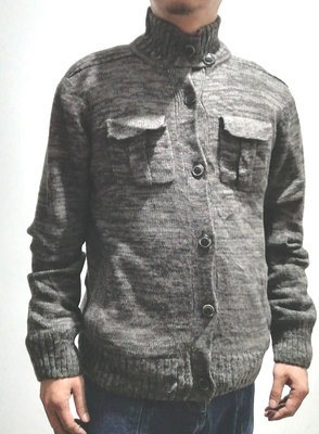 美國 Haggar 雙口袋 立領 翻領 工裝 針織衫 毛線衣 外套 罩衫 (灰色)