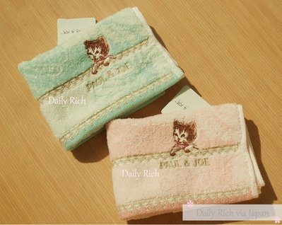 來自日本≋UCHINO 内野･PAUL &amp; JOE SISTER≋閃閃金蔥 甜美猫咪刺繍方巾 洗臉巾 粉色