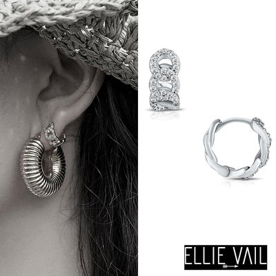 ELLIE VAIL 邁阿密防水珠寶 銀色編織鑲鑽小圓耳環 Anika Chain Huggie
