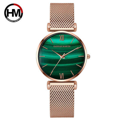 現貨女士手錶腕錶日本機芯鋼網帶跨境 時尚防水孔雀綠女士石英手錶