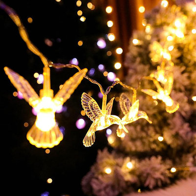 小鳥飛鳥燈串圣誕節日房間臥室戶外裝飾造型燈蜂鳥掛件太陽能彩燈