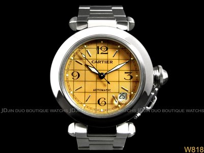 金鐸精品~W818 CARTIER 卡地亞 PASHA 棕色格紋面中性款 自動上鍊女用腕錶