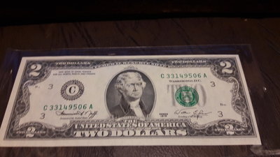 美國1976年版綠印美金2元紙鈔實物如圖