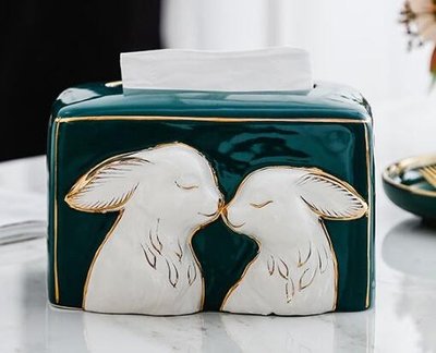 6511A 歐式 陶瓷兔兔質感面紙盒 歐風描金動物白兔造型紙巾盒抽紙盒面紙盒衛生紙盒擺件禮物