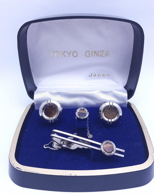 日本製GINZA領帶夾+領針+袖扣【附件】附盒子