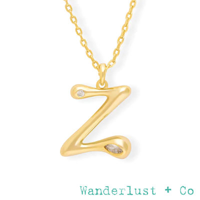 Wanderlust+Co 澳洲品牌 鑲鑽立體氣球字母項鍊 金色字母Z項鍊 Alphabet Bubble