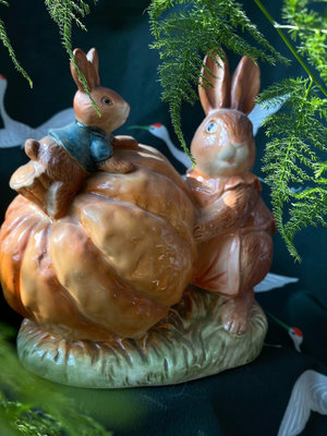 昭和日本中古陶瓷兔子 彼得兔 日本回流瓷器 兔子媽媽帶著兔