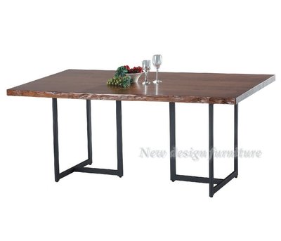 【N D Furniture】台南在地家具-工業風黑砂鐵腳座自然邊ASHI梣木實木桌面胡桃色180cm餐桌YQ