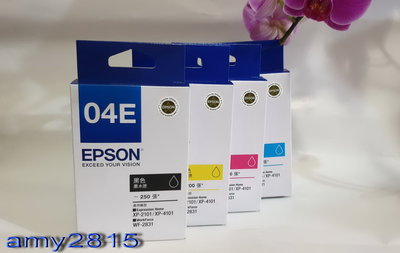 EPSON T04E150~T04E450    (04E)  原廠 黑 藍 紅 黃 四色一組 墨水匣