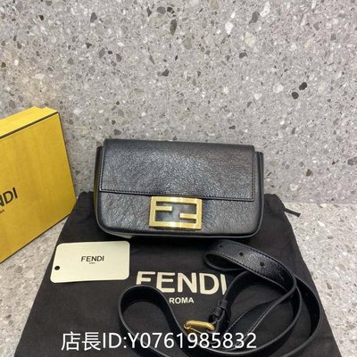 二手正品FENDI 腰包 胸包 黑色 羊皮 經典雙F 金屬扣 斜背包 現貨