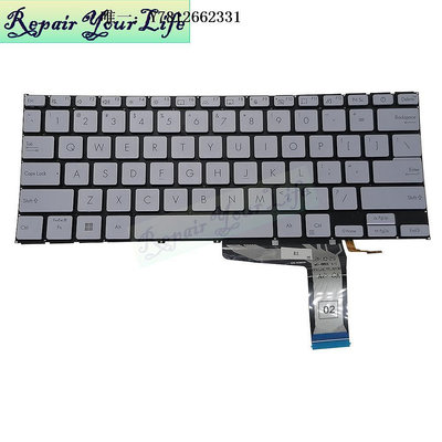 電腦零件適用于 Asus華碩無畏14 X1402ZA 筆記本電腦鍵盤 US 淺藍背光筆電配件