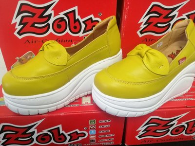 (Zobr~路豹~超值特賣免運 台灣製真皮手工氣墊鞋) 厚底增高鞋 /黃色 8.5號