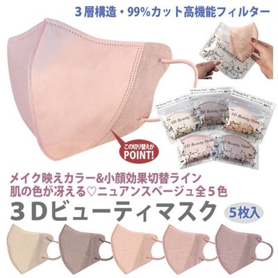 熱銷 日本樂天3d美顏beauty立體口罩5枚入成人女夏季薄款蜜桃粉腮紅色