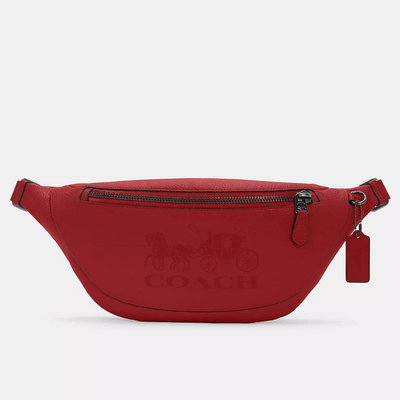 【美麗小舖】COACH C4137 紅色 荔枝紋真皮皮革 胸包 腰包 斜背包 側背包-全新真品現貨在台