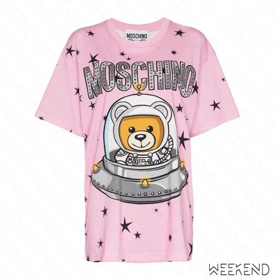 【WEEKEND】 MOSCHINO UFO Spaceship 星星 寬鬆 長版 短袖 T恤 連身裙 粉紅色 18秋冬