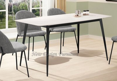 【N D Furniture】台南在地家具-黑砂鐵架白金紋160cm岩板餐桌TH