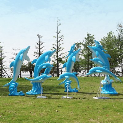 戶外玻璃鋼仿真海豚雕塑幼兒園房地產海洋公園噴泉水池裝飾品擺件