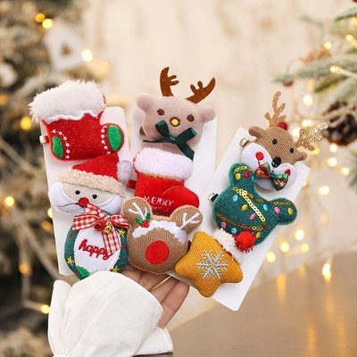 ��飾界��新款聖誕裝飾耶誕胸針可愛毛絨髮卡聖誕麋鹿徽章別針卡通聖誕配飾小禮品飾品-衣美良品