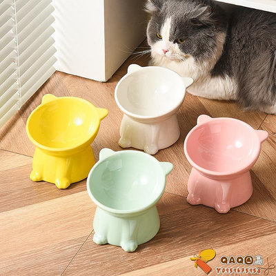 貓碗陶瓷可愛寵物碗狗碗狗盆傾斜保護頸椎高腳碗貓食盆貓咪喝水碗.