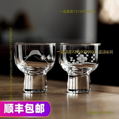 一品茶莊 日本進口東洋佐佐木富士山梅花金邊玻璃對杯子新婚喬遷送禮