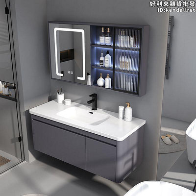 實木陶瓷一體盆浴室櫃組合衛生間洗手臺盆防水掛牆式洗臉盆