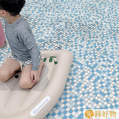 韓國ins兒童沖浪板滑水板卡通小熊水上充氣浮床帶把手游泳圈裝備~先鋒好物