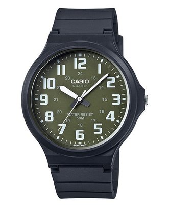 【CASIO 專賣】MW-240-3B 簡單乾淨的錶盤設計，搭配清楚的數字時刻，以黑色橡膠錶帶搭配撞色錶盤設計