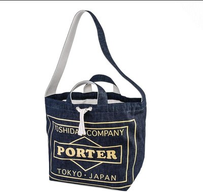 Porter KuraChika Newspaper Bag Gold Ver 報袋 束口袋 手提包 肩背包 雙面Logo Indigo 丹寧 復古 限定 日製