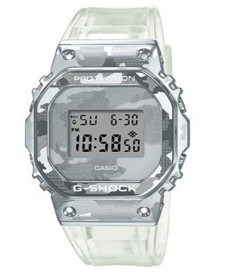 【天龜】CASIO G-SHOCK冰酷迷彩金屬錶圈半透明錶帶  GM-5600SCM-1