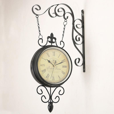 現貨創意擺件跨境古典歐式創意時尚雙面掛鐘 鐘表咖啡館裝修 雙面掛鐘