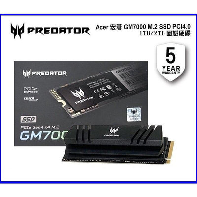 PS5 Acer Predator GM7000 2TB M.2 PCIe Gen4x4 SSD固態硬碟【台中大眾電玩】