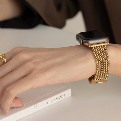 森尼3C-不銹鋼珠鍊錶帶  apple watch 45mm 44 復古金屬錶帶 蘋果女士錶帶 金屬鏈條錶帶 42 49mm-品質保證