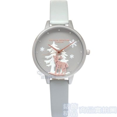 OLIVIA BURTON OB16AW02手錶 冬季仙境 雪地雄鹿 淺灰色環保錶帶 女錶【錶飾精品】