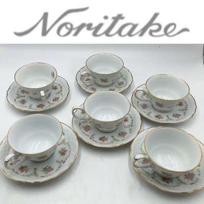 【皮老闆二店】二手真品  noritake 瓷器 咖啡杯組 下午茶杯6件組 杯子9*6 盤子14.5*14.5 紅801