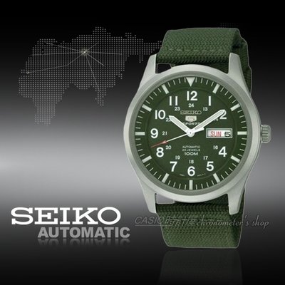 SEIKO 精工 手錶專賣店 時計屋 SNZG09K1 運動機械男錶 帆布錶帶 軍綠 防水100米