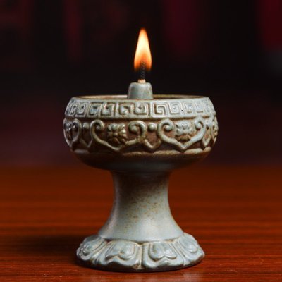 和風美物 佛教用品 佛前供燈 陶瓷蓮花酥油燈座一對 陶瓷（GA-3723）