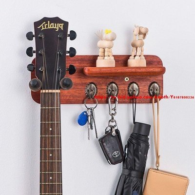 現貨 吉他掛架墻壁掛鉤木質多功能置物架民謠電吉他貝斯小提琴實木支架~特價