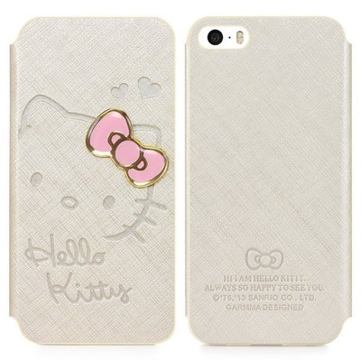 GARMMA Hello Kitty iPhone5/5S 側掀式皮套-甜心金