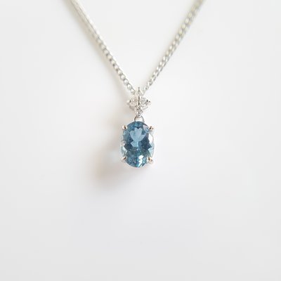 【聖瑪利亞色】  0.97 克拉  天然海水藍寶 + 天然鑽石  項鍊 海藍寶石，保證真金 真鑽 真寶石 超級特價便宜賣