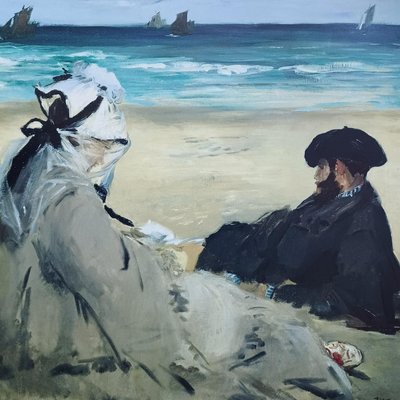 【Marsco】日本讀賣新聞2010年印刷複製畫1份2張世界有名美術館之旅印象派巨匠（Renoir-Manet-Degas）馬奈-海灘上/溫室裡的馬奈夫人