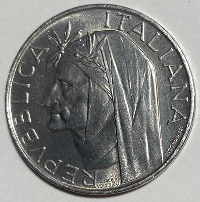 意大利1965年 文藝復興啟蒙詩人但丁誕辰700年普制紀念銀72052