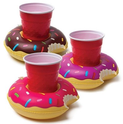 【水上充氣杯架】歐美充氣甜甜圈火烈鳥手機座水上可樂杯座飲料杯座兒童玩具